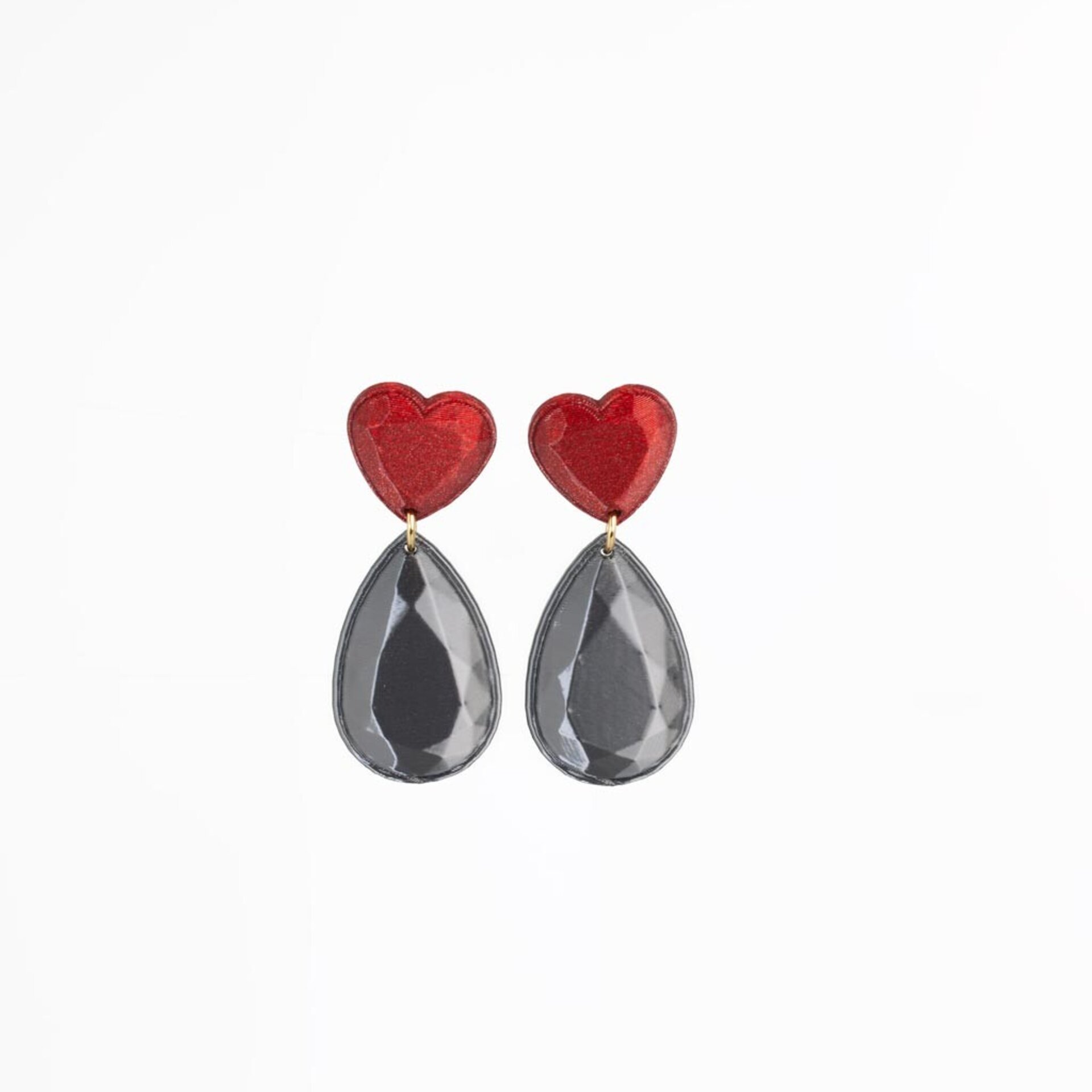 Pendientes Jewel Heart en Rojo y Grafito - 3