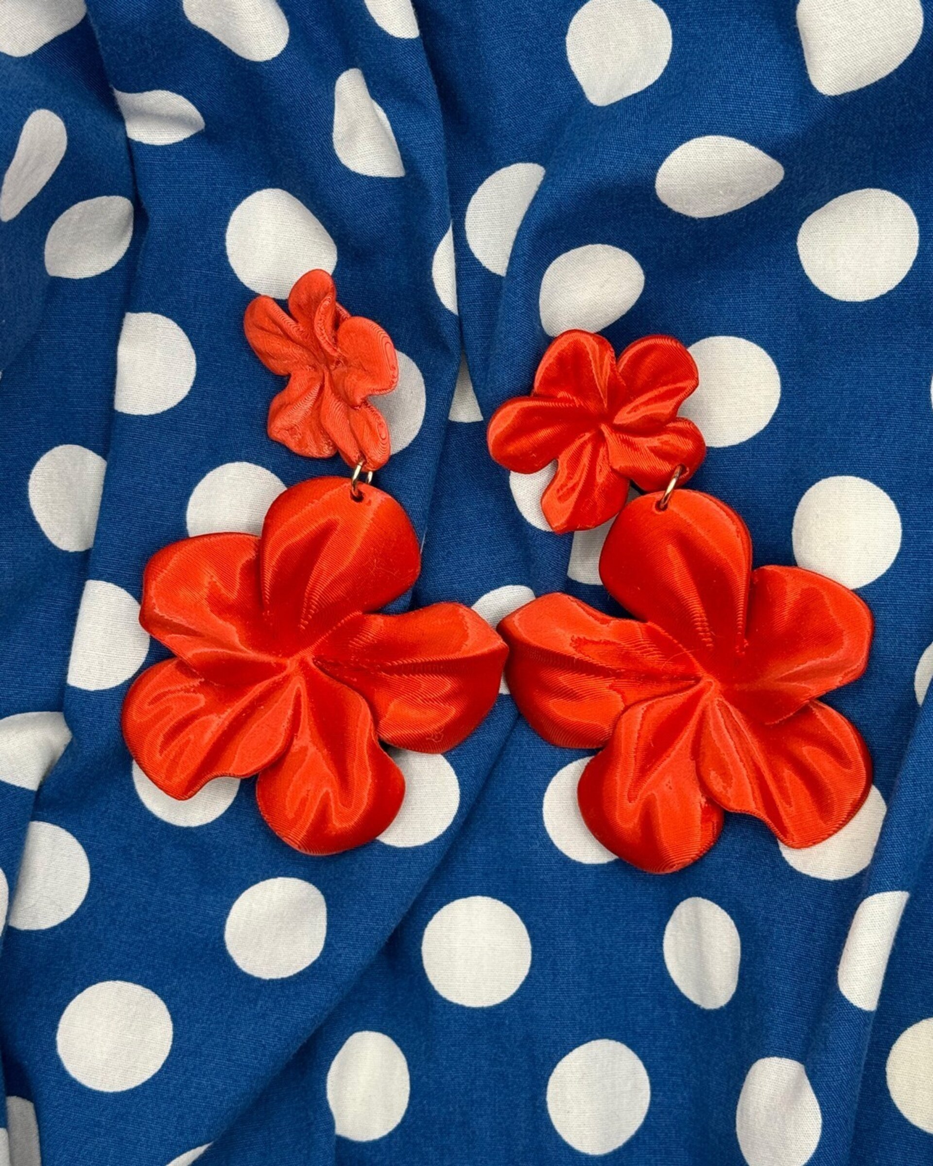Pendientes Gran Hibis Rojo Coral - 2