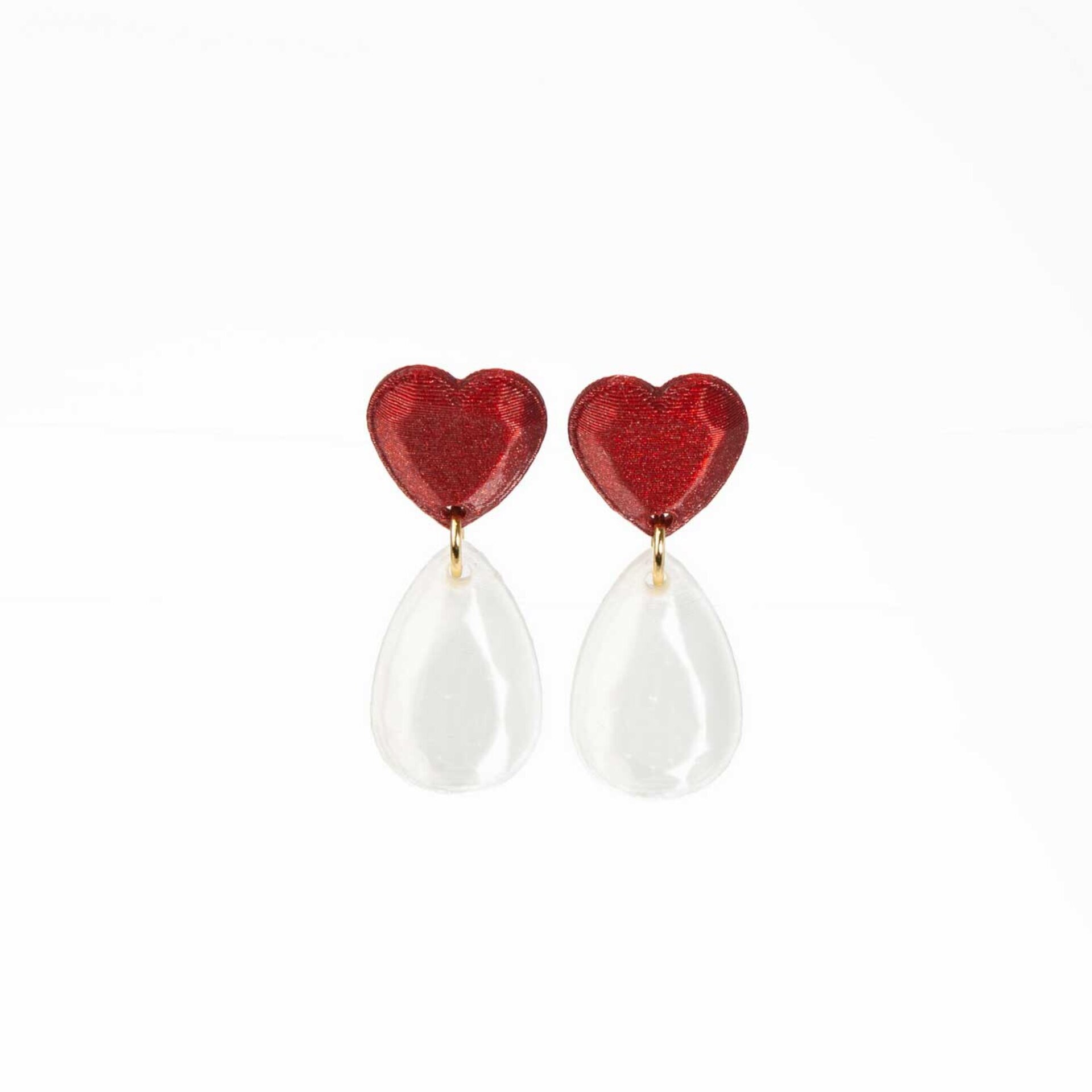Pendientes mini Heart en Red y Pearl, impresos en 3D. Colección Inner Love - 1