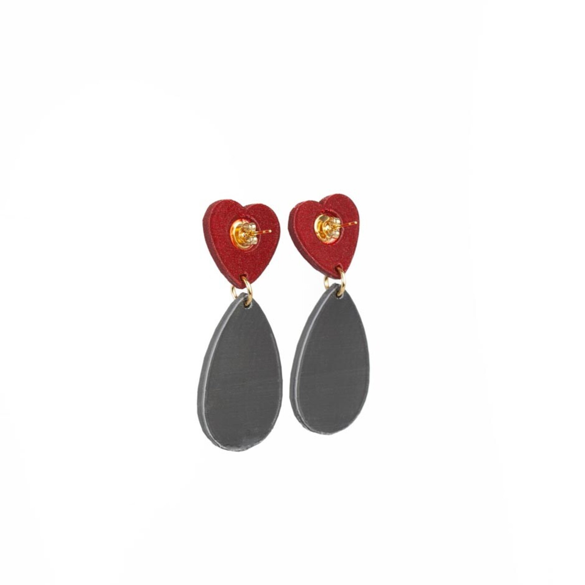 Pendientes Jewel Heart en Rojo y Grafito - 2