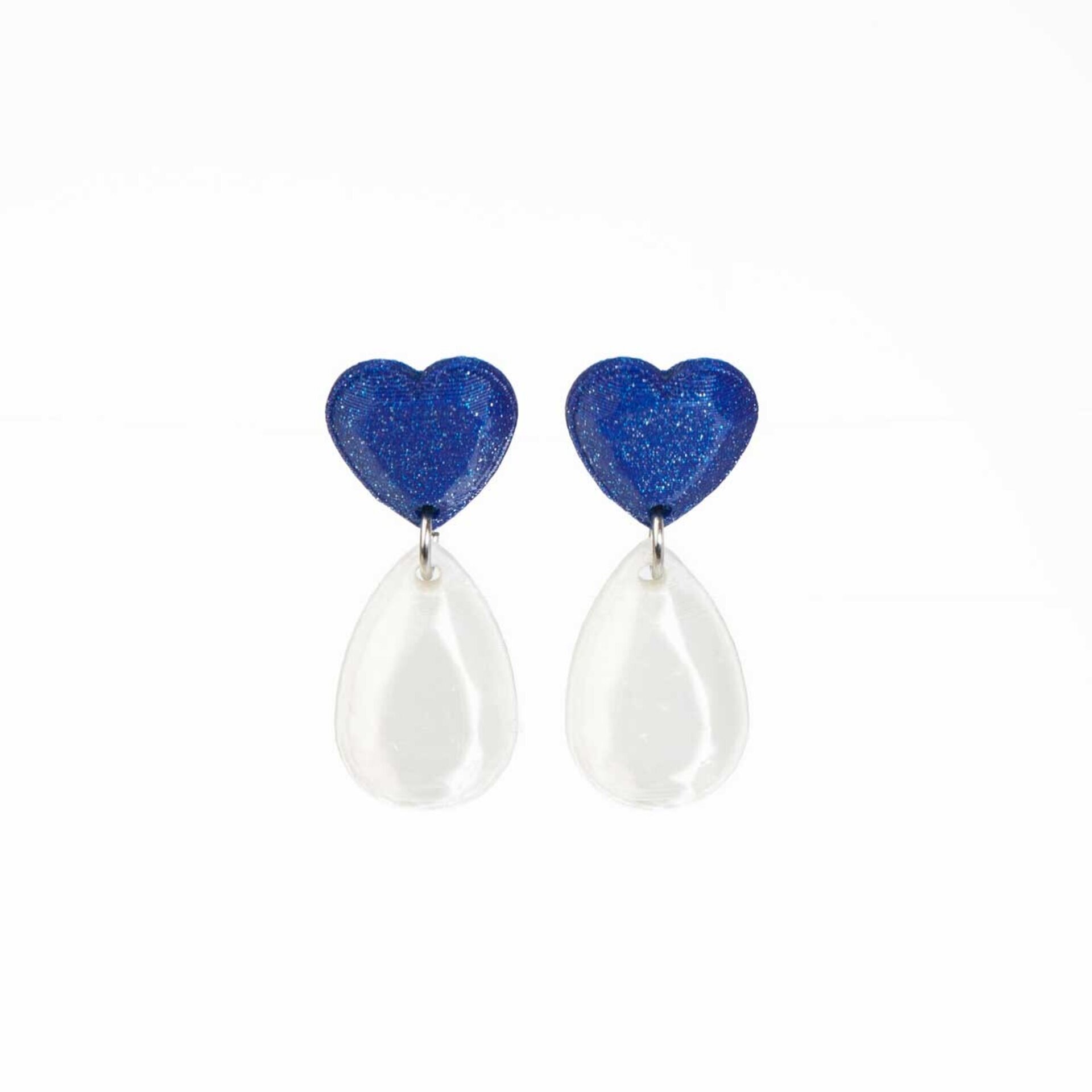 Pendientes mini Heart en Azul y Pearl. impresos en 3D - 1