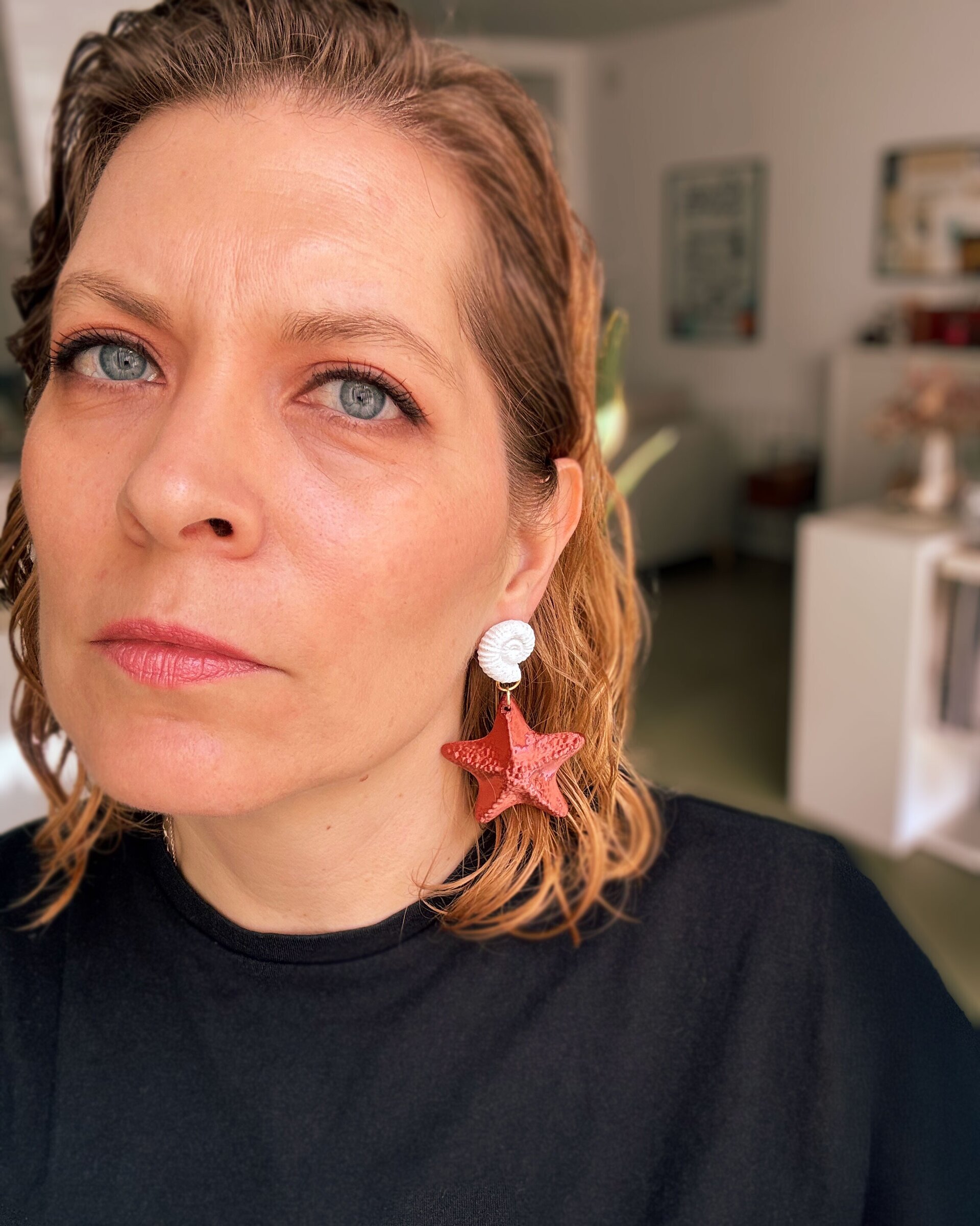 Pendientes Neptune blanco y cobre – Estilo marino con mucho brillo - 2