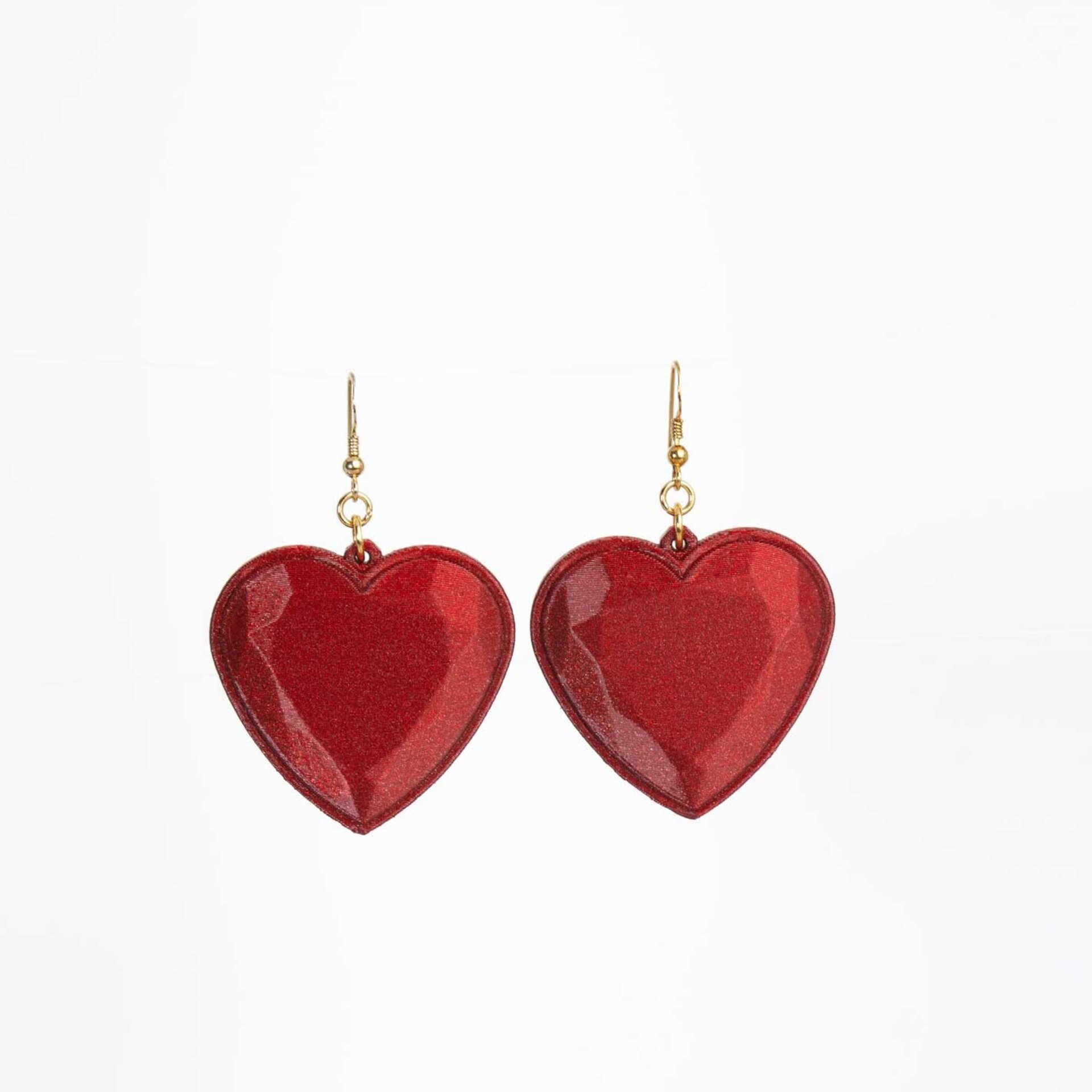 Pendientes Mi Corazón en Rojo, impresos en 3D y Gancho de plata bañada en oro. - 2